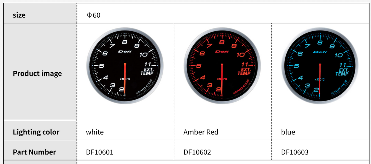 Defi ADVANCE BF 60mm Exhaust Temperature Gauge / Meter 200-1100°C (DF10601 White / DF10602 Amber Red / DF10603 Blue)