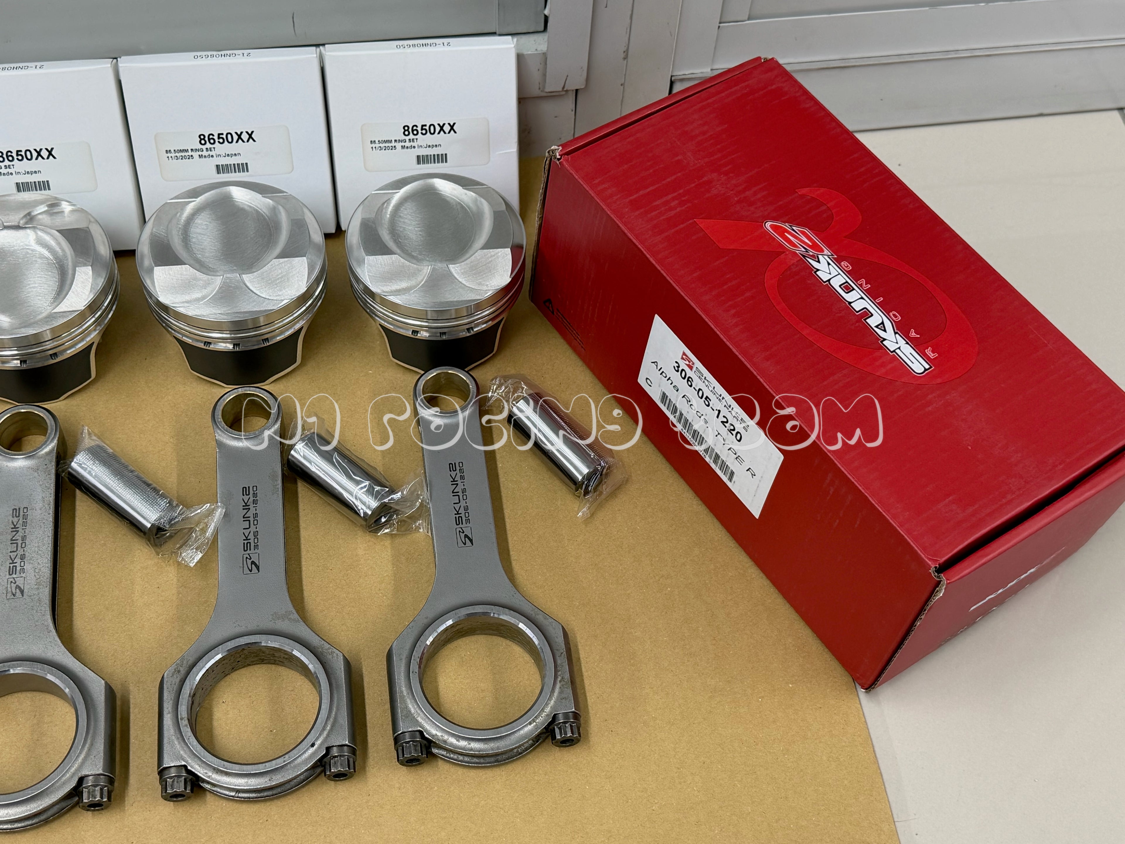 Wiseco Forged Pistons (86.5mm) & Skunk2 Alpha H-Beam Rods Combo - Honda Civic Type R (K20C1 FK8 / FL5) | Parts: K711M865 + 306-05-1220