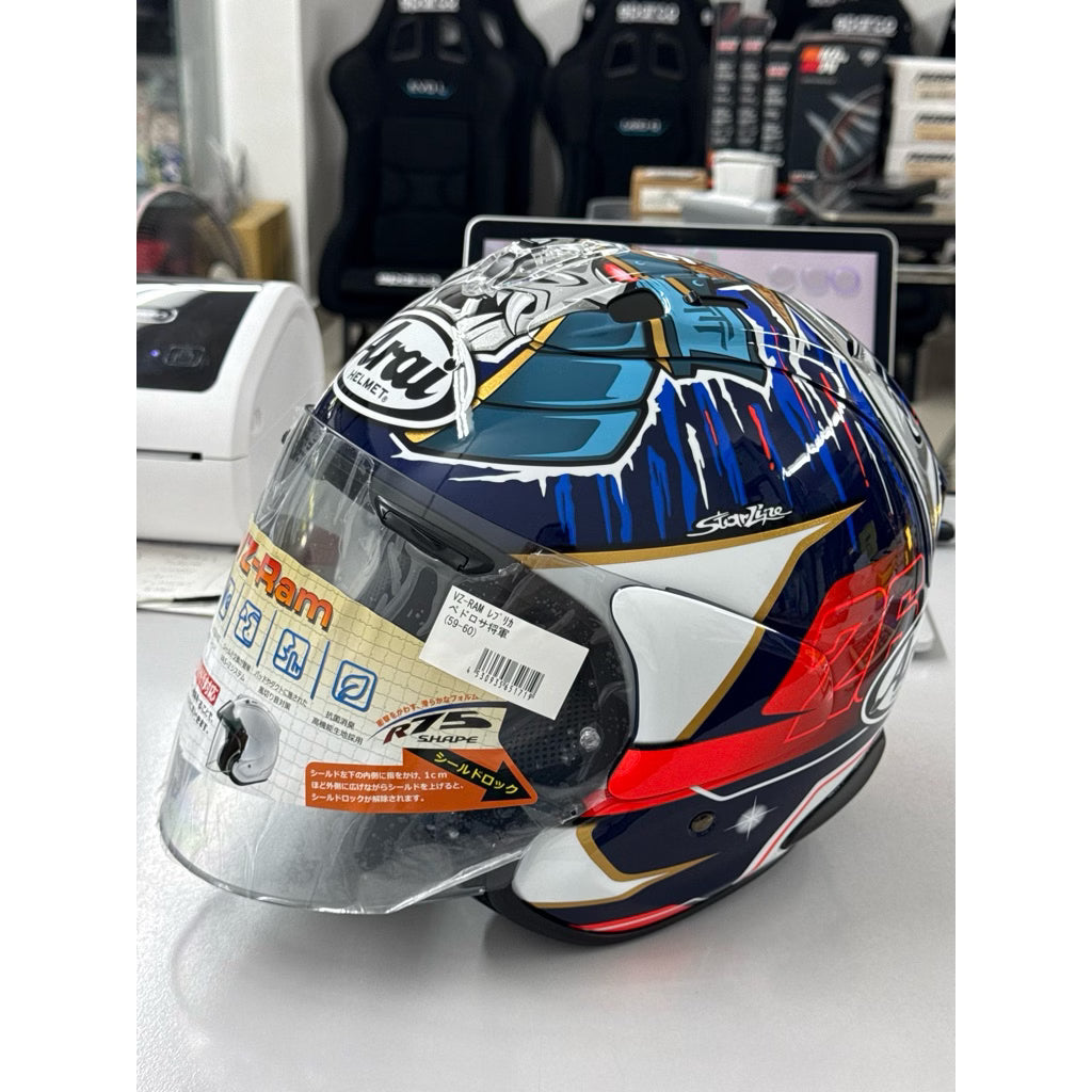 Arai VZ-Ram Pedrosa Shogun Premium Open Face Motorcycle Helmet (Limited Graphic Edition) - VZ-RAM-PEDROSA-SHOGUN